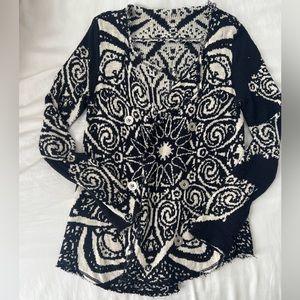 NAVY & WHITE FREE PEOPLE CARDIGAN